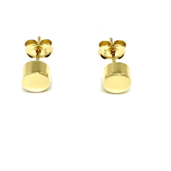 14K YELLOW GOLD 6MM STUD CYLINDER EARRINGS - Picture 5 of 6
